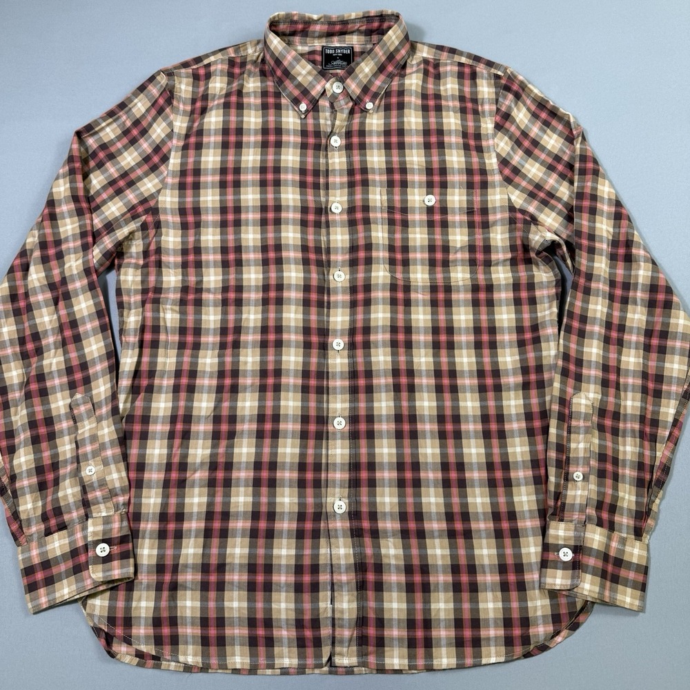Todd Snyder X Albini Shirt Men Medium Red Plaid Long Sleeve Button Down Italian‎